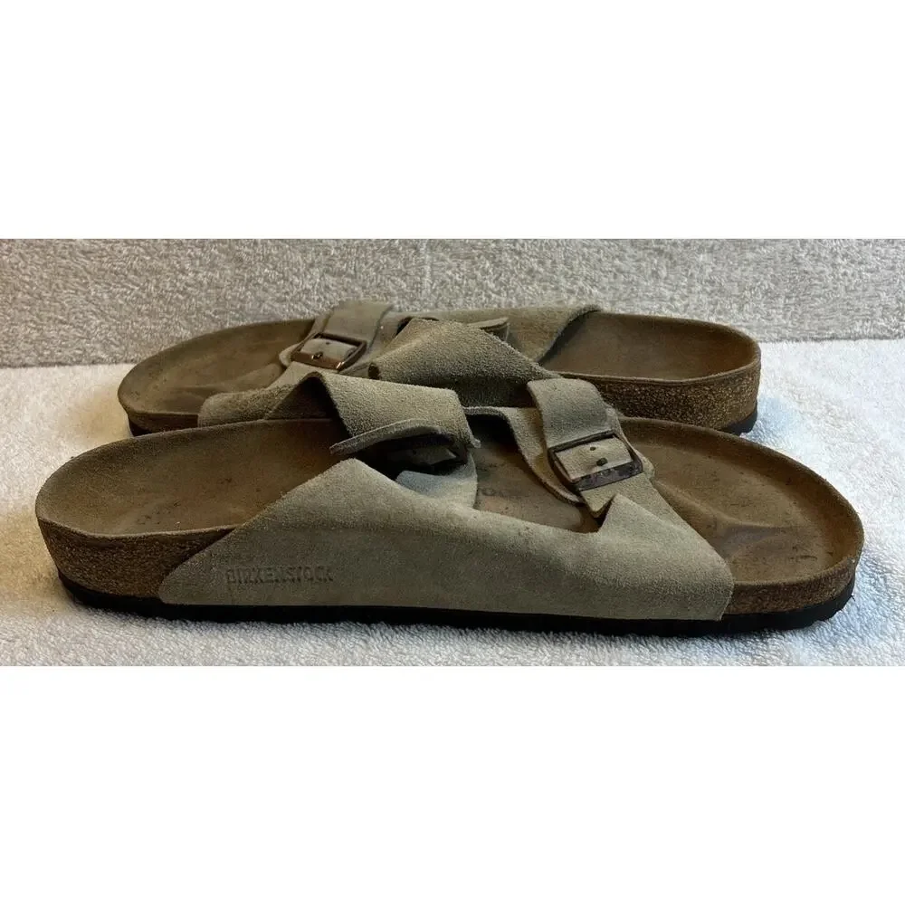 Birkenstock Arizona Tan Grey Soft Footbed Suede Leather Sandals Men Size 48/15